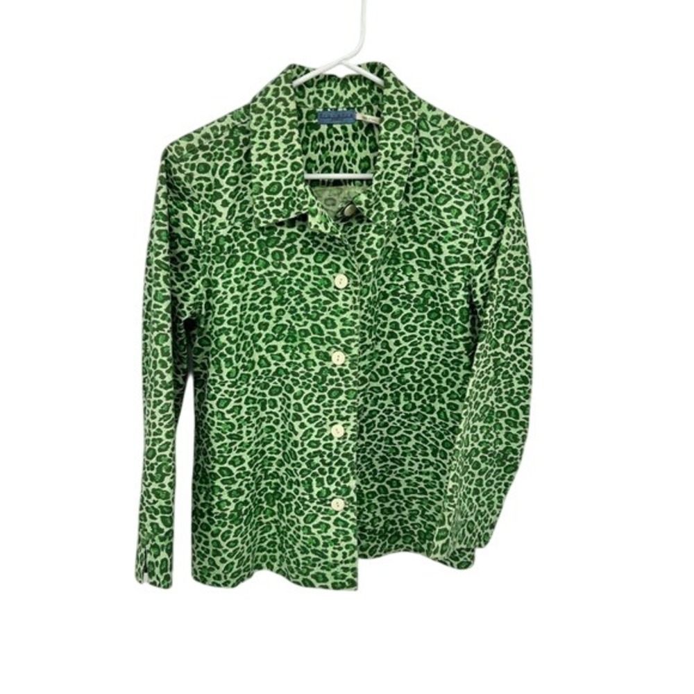 Provence d'Amour Green Leopard Print Shirt Jacket Womens Small